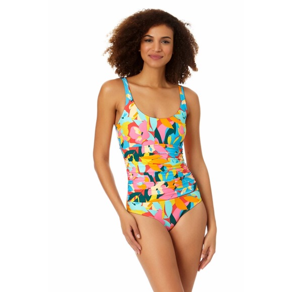 Anne Cole Other - Anne Cole Printed Plumeria Scoop Neck Shirred One Piece Size 14